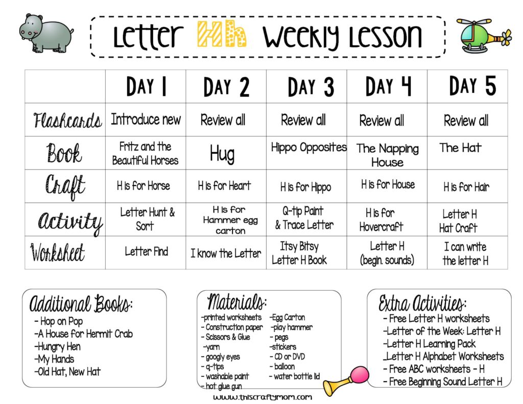 Letter H Free Preschool Weekly Lesson Plan  Letter of the Week (8